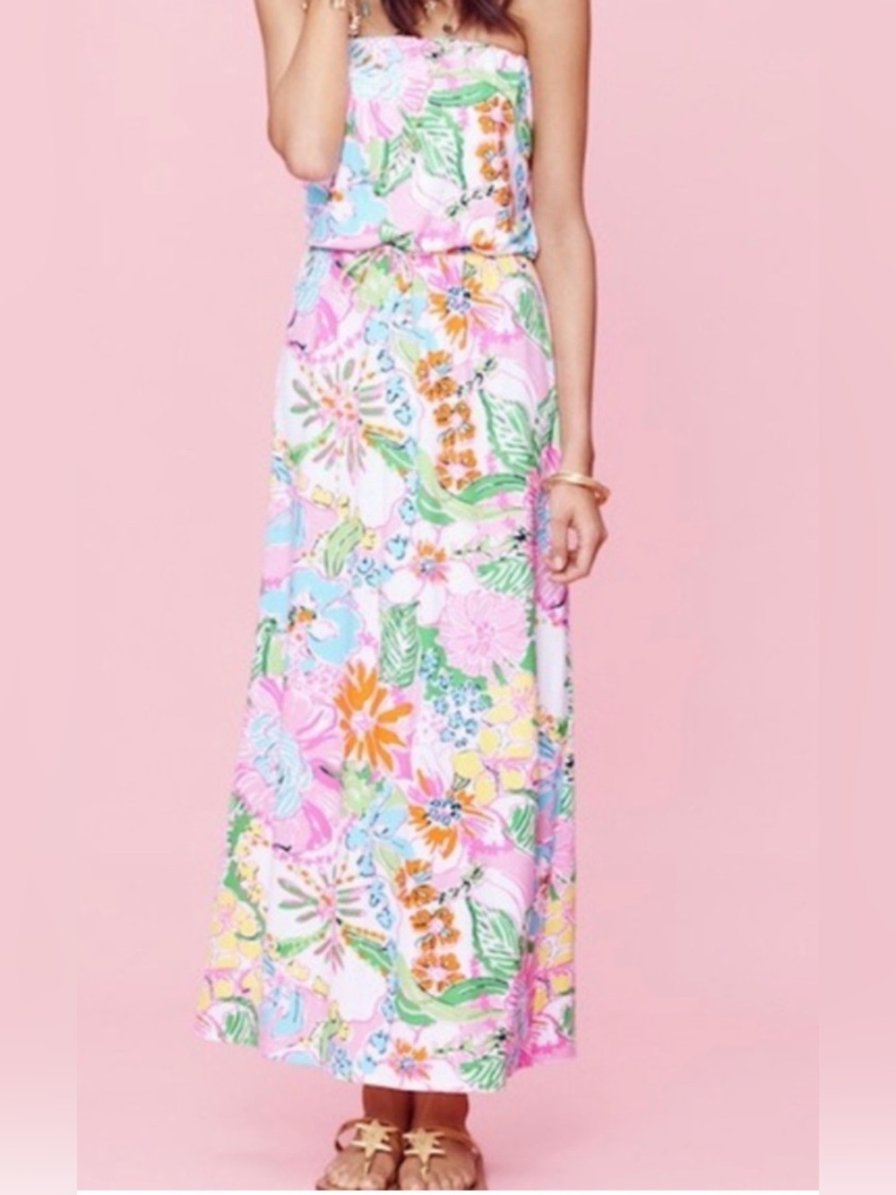 Lilly Pulitzer Pastel Floral Strapless Maxi Dress - Pink, Green, Blue